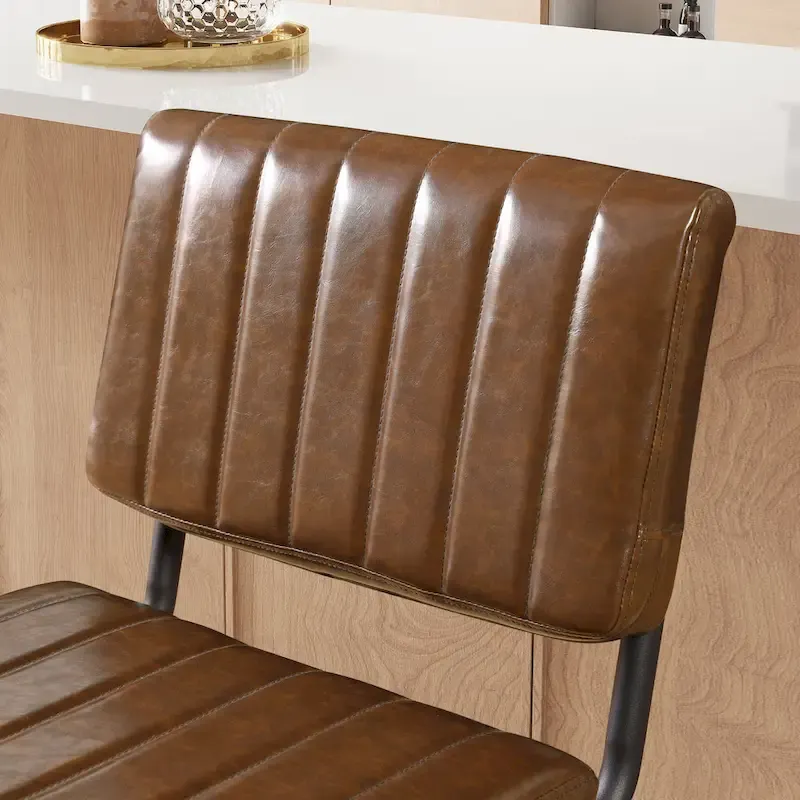 Brown Faux Leather Counter Stool with Chrome Frame