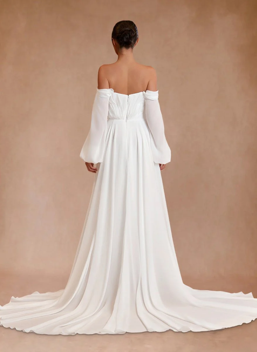 A-Line Sweetheart Long Sleeves Chiffon Sweep Train Wedding Dress