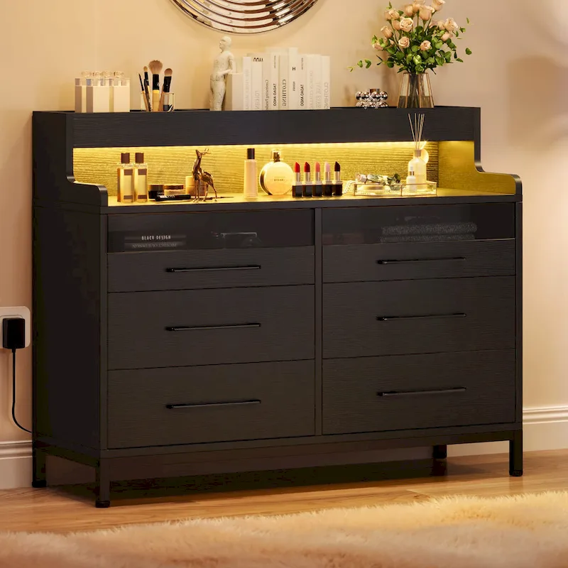 Moasis Modern 6-Drawer Storage Chest Dresser Drawer Organizers with LED Light