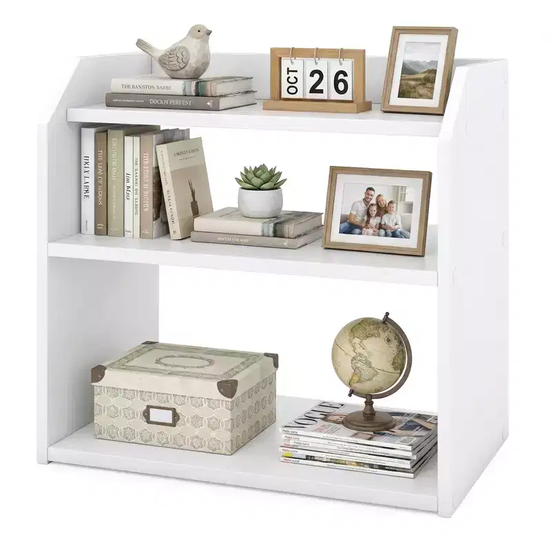 Costway 3-Tier Desktop Bookshelf w/Raised Top Guardrails Space-Saving Desk Display Shelf