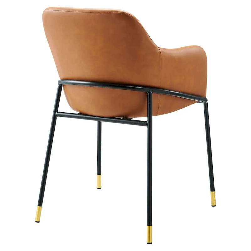Tan Retro Modern Vegan Leather Dining Armchair with Metal Legs – Single Seat