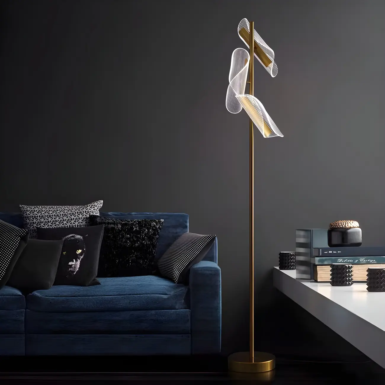 3-Light Unique Dimmable Gold Floor Lamp with Adjustable Head