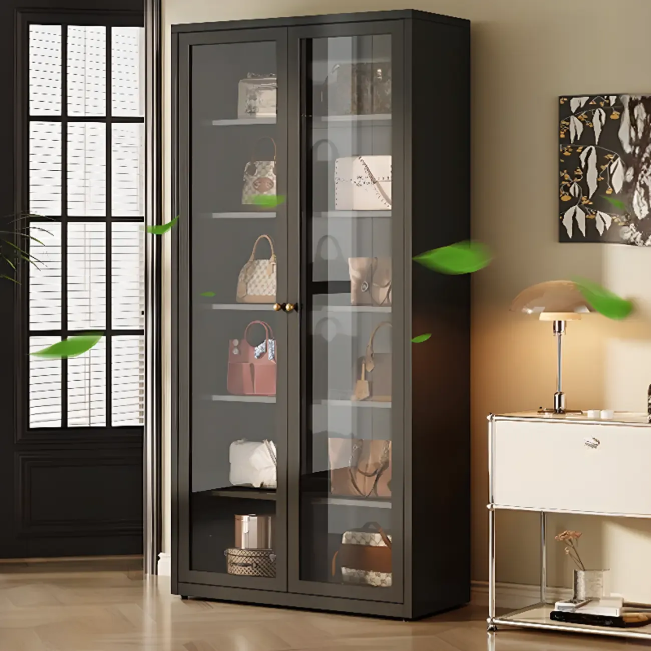 Minimalist Adjustable Wooden Glass Door Curio Cabinet