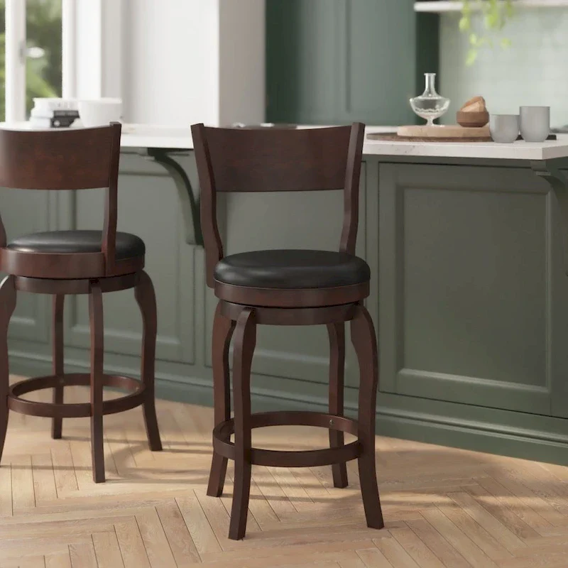 Espresso / Antique Oak & Black LeatherSoft Swivel Counter Stool with Open Back (Single)