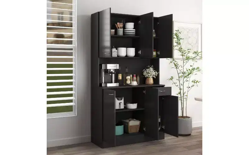 TUYOHW 6-Door Storage Cabinet, 70.87 Tall Wardrobe & Kitchen Cabinet with Drawer & Open Shelf, MDF Kitchen Pantry Cabinet & Bedroom Hutch