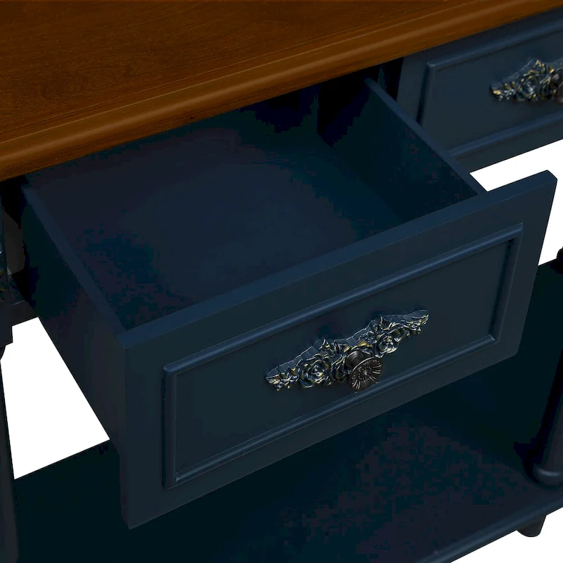 52 inch Circular Half Moon Sofa Table with Open Shelf and 2 Drawers