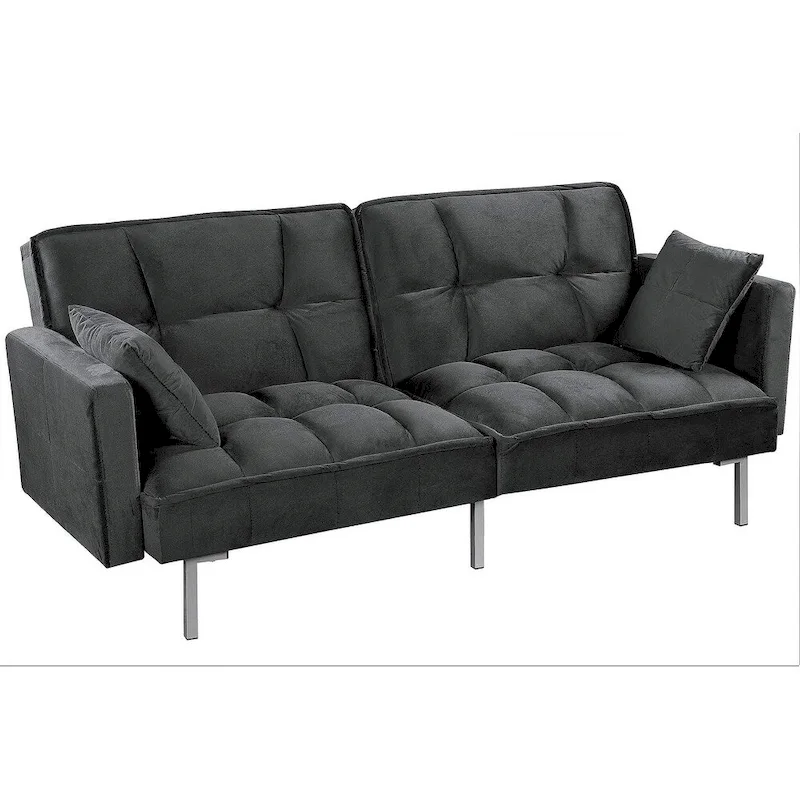 Regal Convertible Sleeper Sofa Bed Velvet Pull Out Couch with Mid-Century Style Tufted Design and Metal Legs