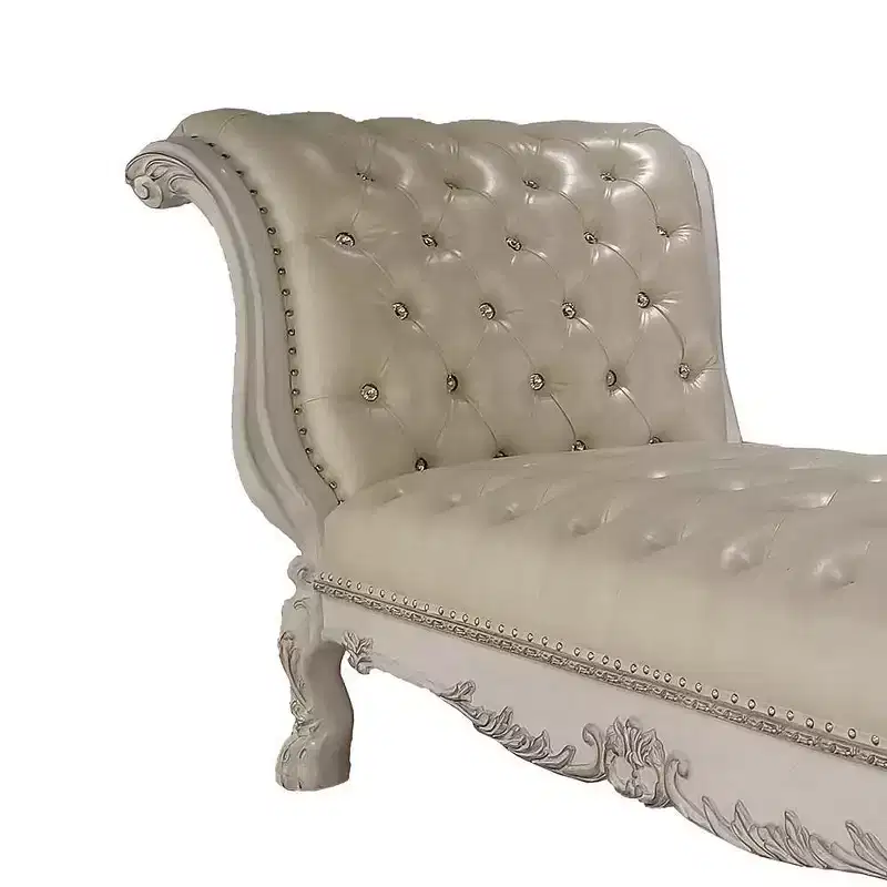 82" Dresden Chaise Lounge Leather Aire and Bone White Finish - Acme Furniture: Elegant Nailhead Trim, Wood Frame, Dry Dust Care