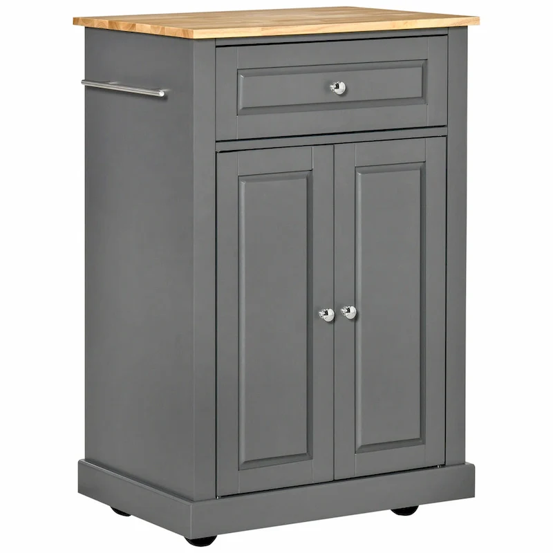 Rolling Kitchen Island Cart with Drawer and Cabinet - Black/Grey/Cream White