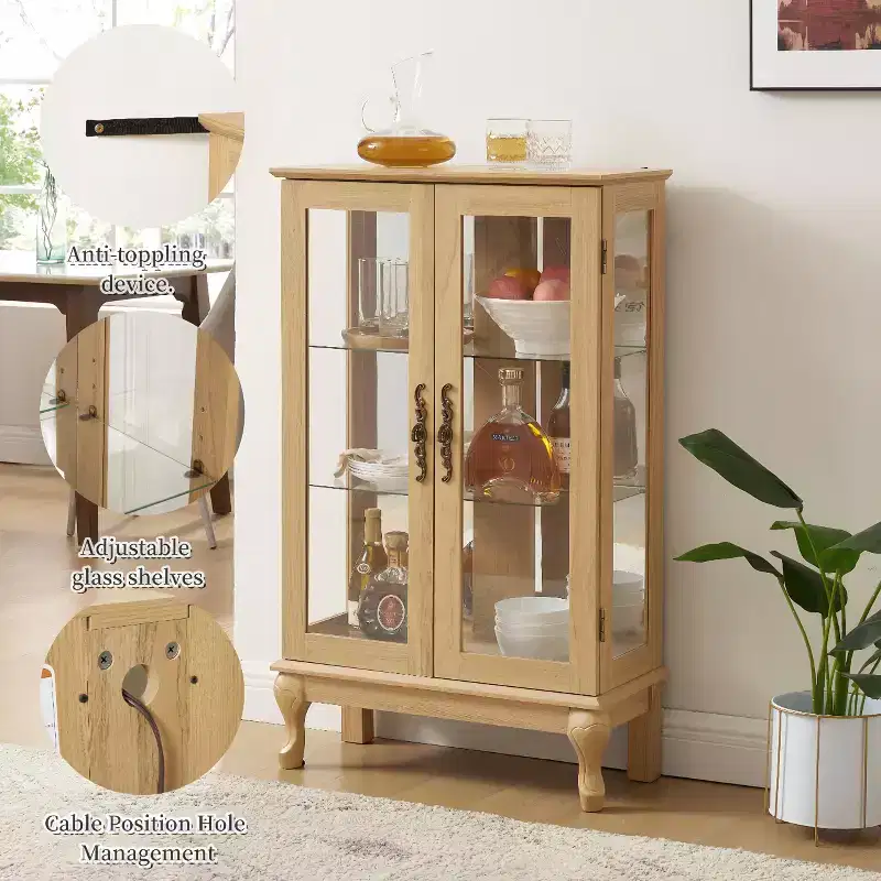 MAYEERTY Living Room TV Cabinet MDF+Tempered Glass 2 Soft-Close Drawers Open Shelves