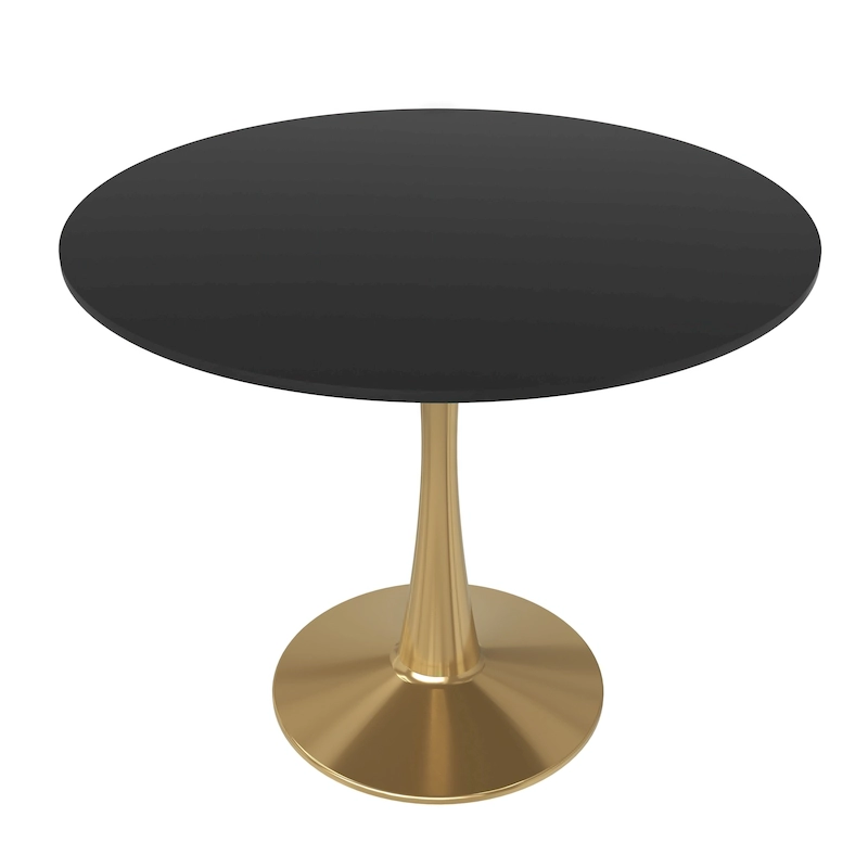 LeisureMod Bristol 31 Round Dining Table for 4 with MDF Wood Tabletop in Gold Steel Base for Kitchen & Dining Room