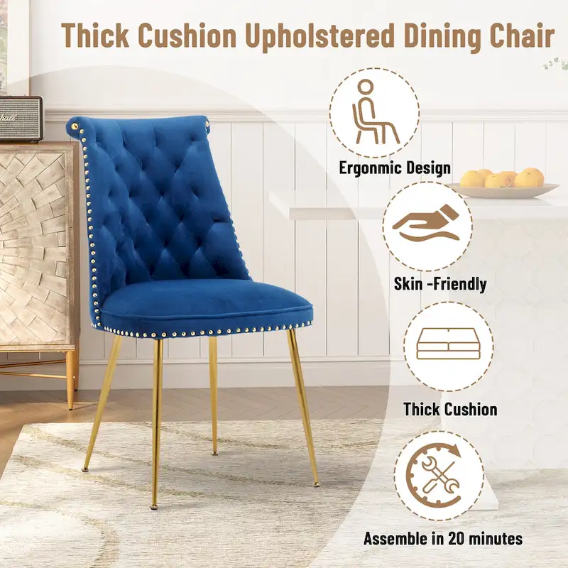 Clihome Modern Velvet Upholstered Featured Dining Chairs (Set of 2)