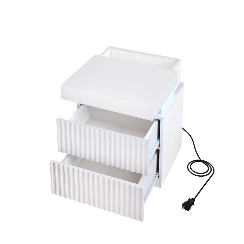 JASIWAY LED Night Stand Bedside Table with Charging Station- Set of 2