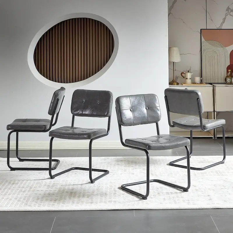 Dining Chair with Padded Seat and Metal Legs