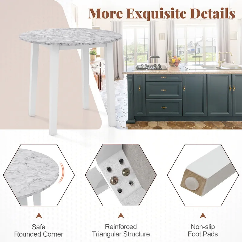 Gymax 35 Kitchen Table Round Dining Table w/ Marble-textured Veneer