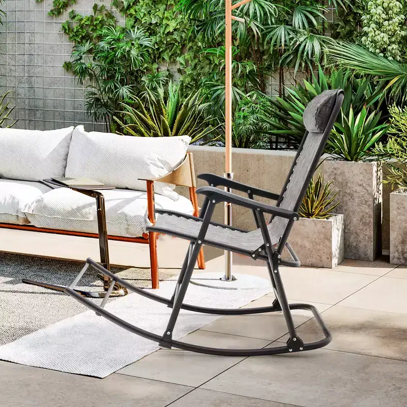 Costway Folding Zero Gravity Rocking Chair Outdoor Patio Headrest Turquoise\ Grey