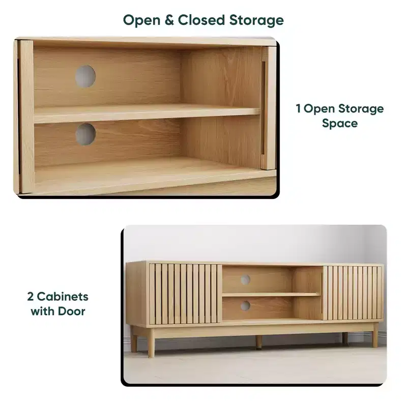 GDFStudio Rajesh Modern Wooden 55 TV Stand with Open Shelves and Cable Hole