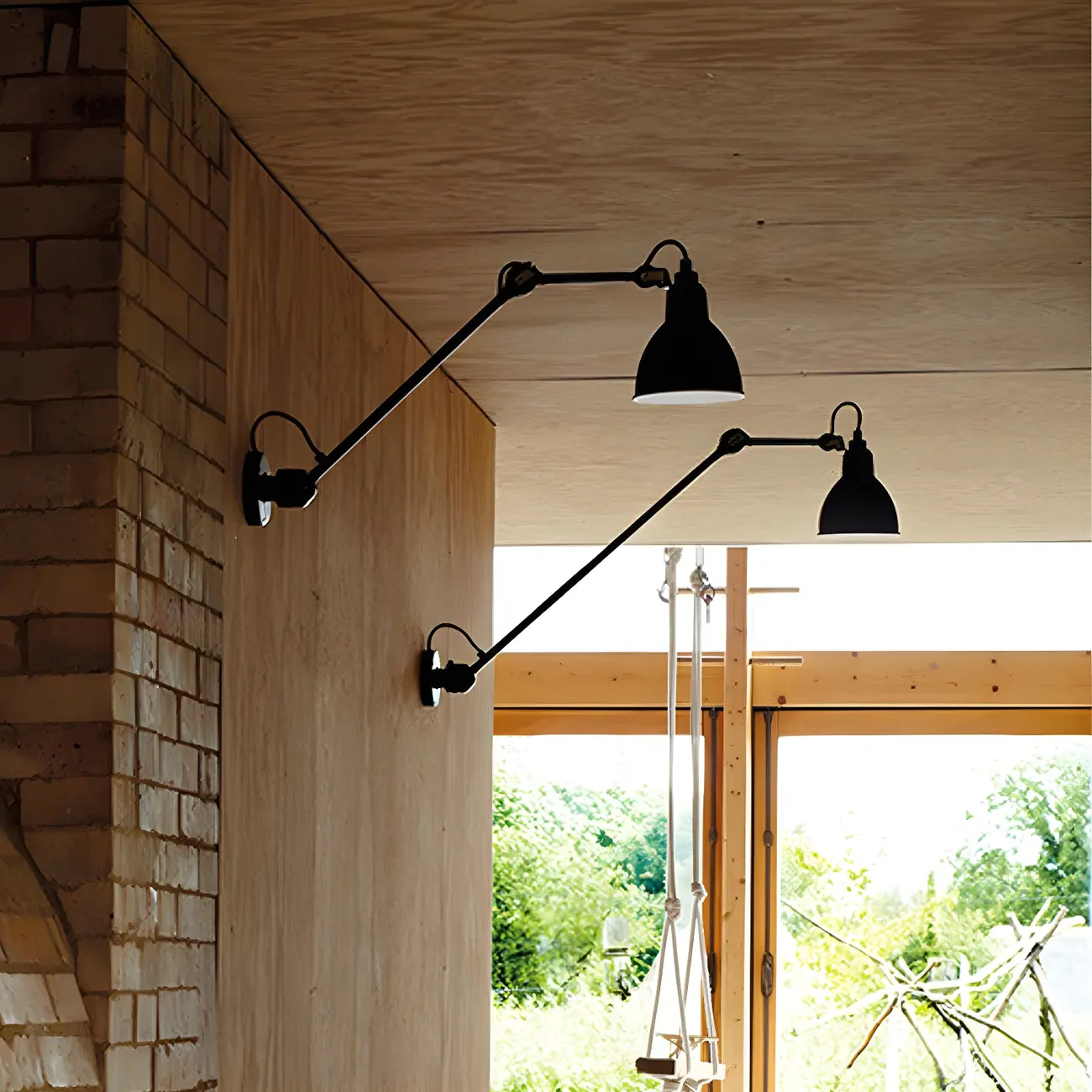 White Inner Shade Black Metal Swing Arm Wall Light