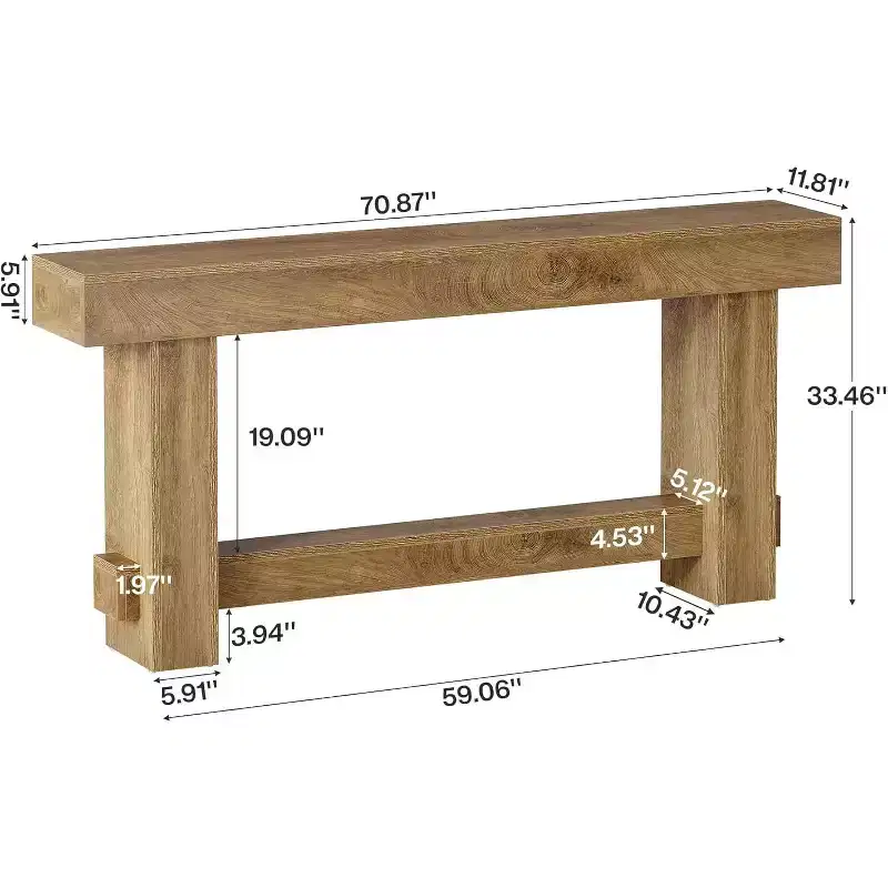 Lantine 70.9-Inch Entryway Console Table, Extra Long Wooden Farmhouse Sofa Table for Hallway, Living Room, Wood Grain Finish