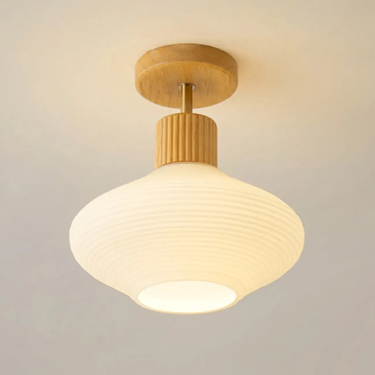 5 to 9 Inch Geometric Wooden Semi Flush Ceiling Light