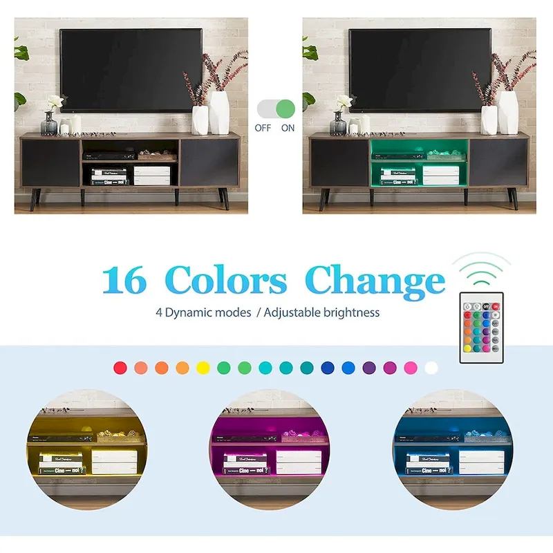 WAMPAT Mid Century Modern TV Stand 61.6 inch Black & Grey