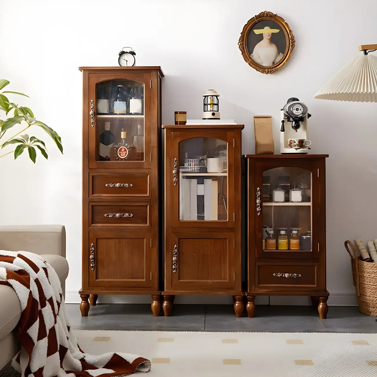 Wooden Antique Narrow Display Cabinet for Home Decor