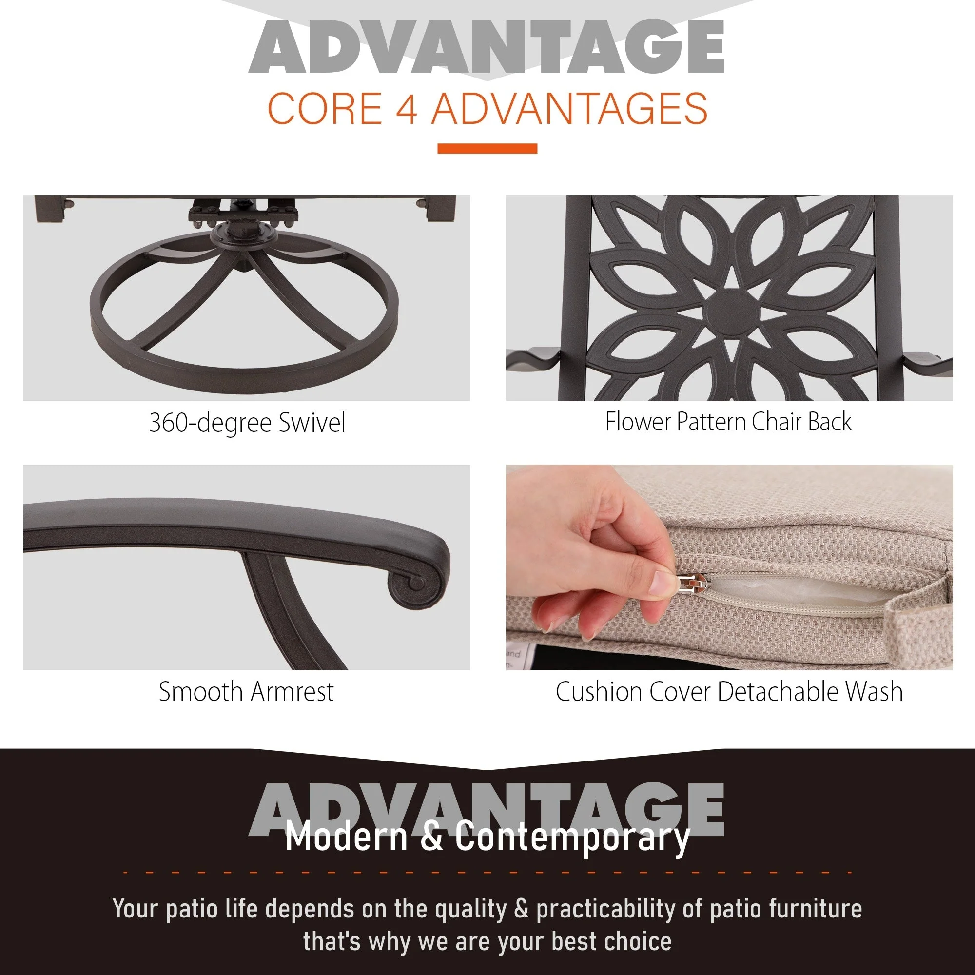 MAISON ARTS Cast Aluminum Dining Chairs/Patio Dining Set with Round Dining Table & 6 Cast Aluminum Patio Chairs