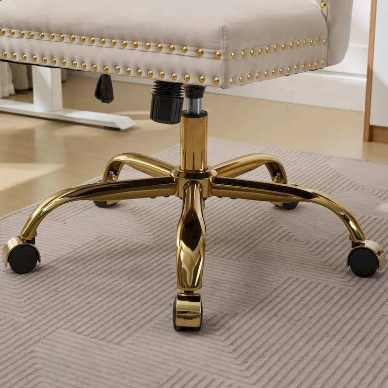 A&A Gray Velvet Tufted Home Office Chair with Golden Metal Base - Adjustable Swivel Desk Chair