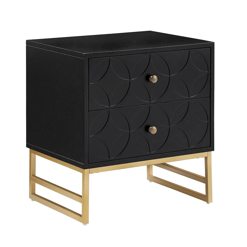 Arched Diamond 2- Drawer Gold Metal End Table