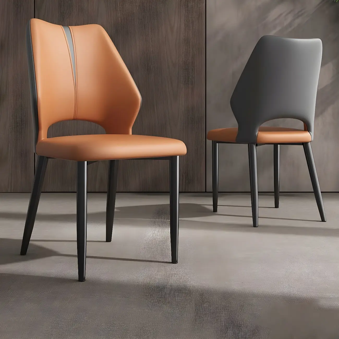 Curved Back Faux Leather Brown Side Dining Chair