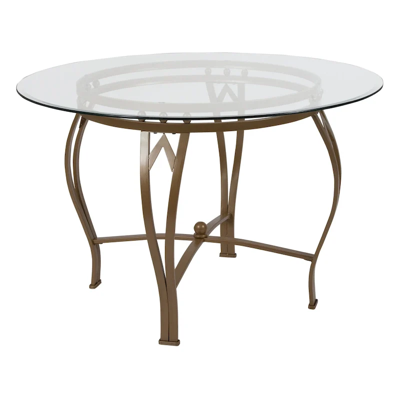 Syracuse 45 Round Glass Dining Table with Bowed Out Metal Frame