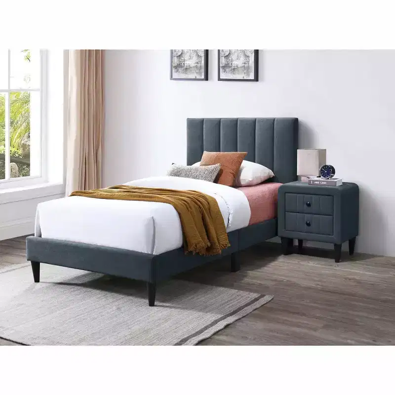 Okak Twin-Size Velvet Upholstered Platform Bed with Wooden Slatted Frame,Modern Small Single Bed for Bedroom,Kids Room