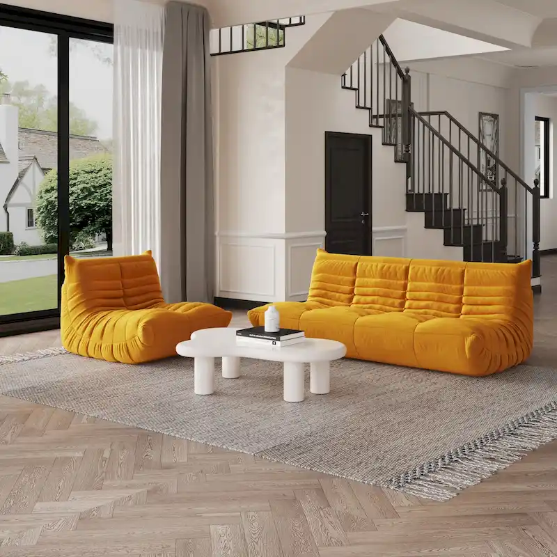 Modern Bean Bag Chair, Teddy Fabric Lounger Chair Lazy Sofa Set