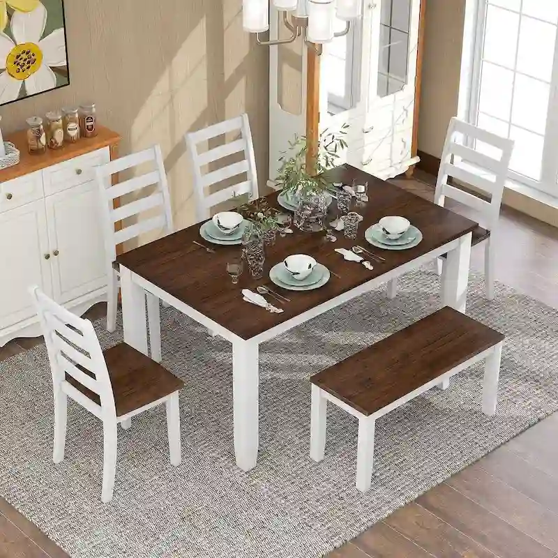 6-Piece Dining Room Table Set with 4 Chairs & a Bench