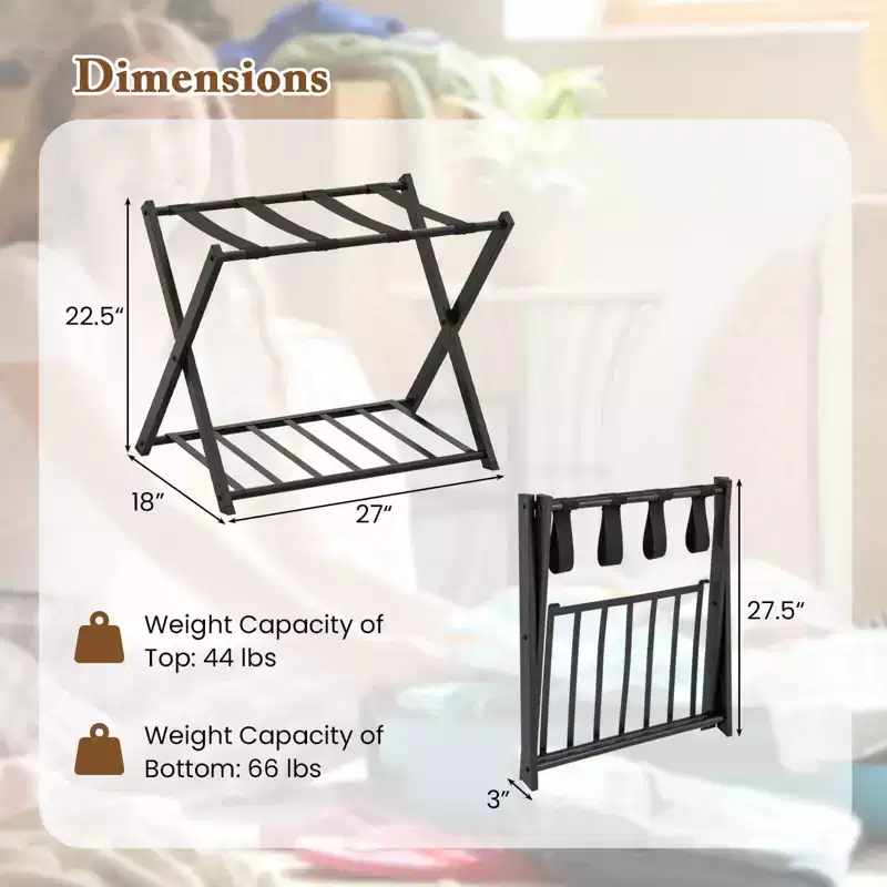 Costway Set of 2 Folding Metal Luggage Rack Suitcase Shoe Holder Hotel Guestroom w/Shelf