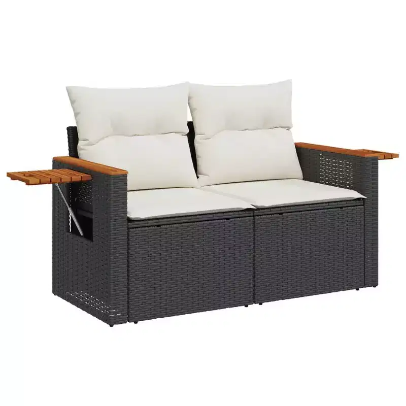 vidaXL Garden Sofa Black PE Rattan 2-Seater Adjustable Armrests