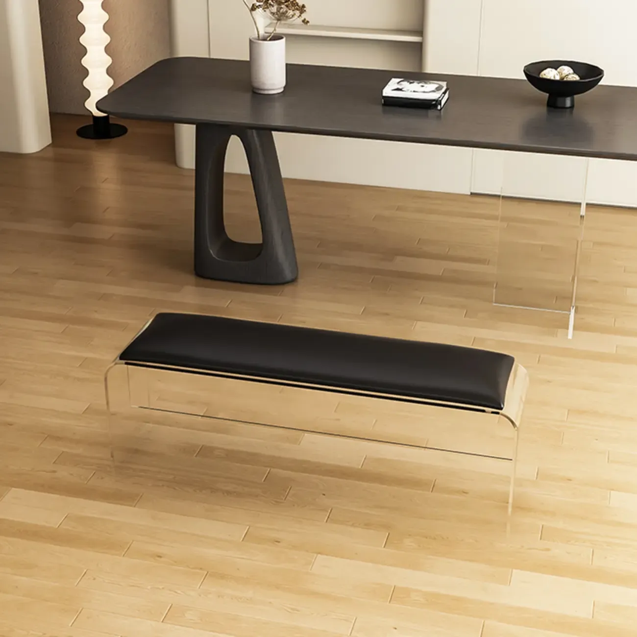 Acrylic Black Upholstered Bedroom Bench