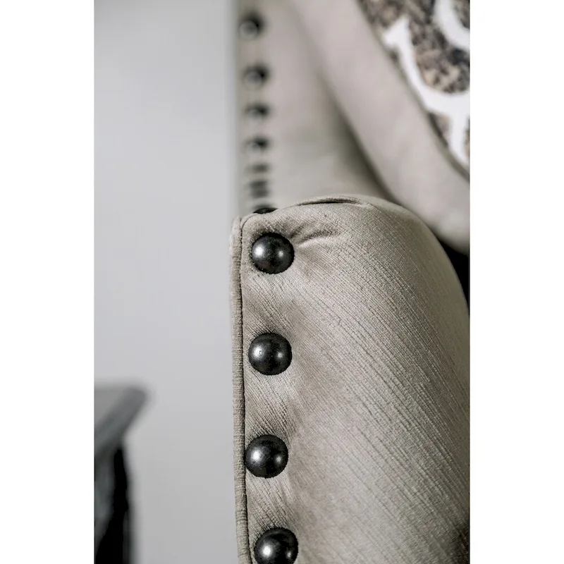 Cram Traditional Brown Chenille Tufted Nailhead Sofa by