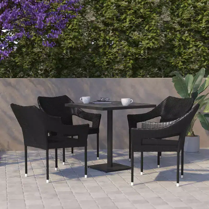 Flash Furniture Ethan Set of 4 Commercial Grade Stacking Patio Chairs, All Weather PE Rattan Wicker Patio Dining Chairs