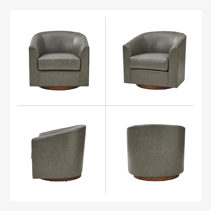 Haley Modern Swivel Barrel Faux Leather Chair with Solid Wood Base by