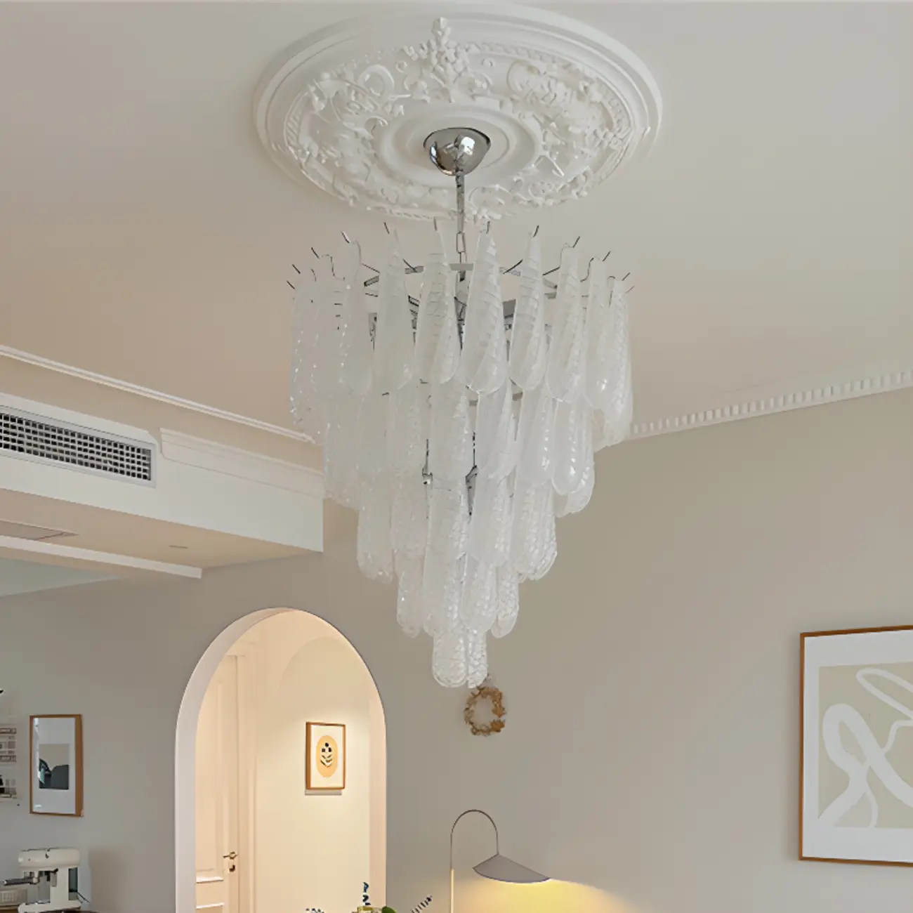 White Crystal Teardrop Glass Modern Chandelier