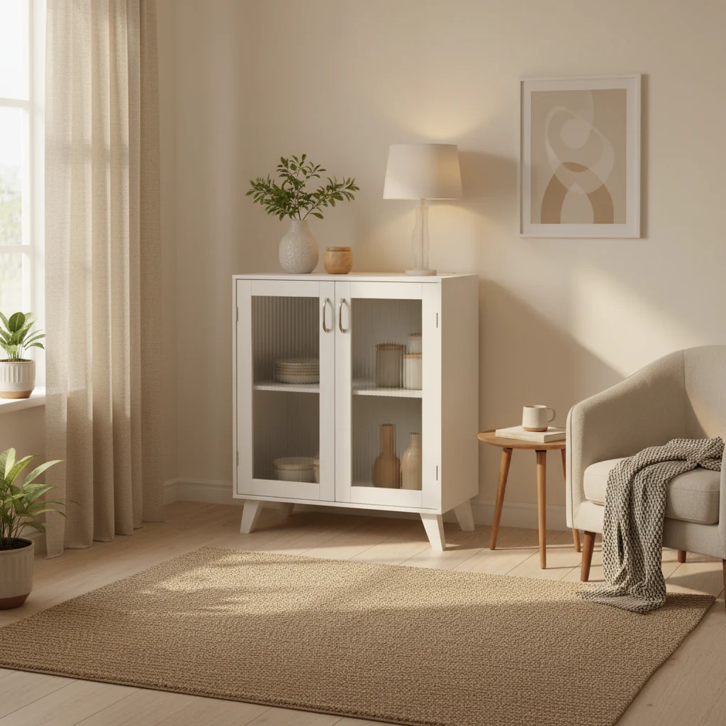 Modern Bathroom Storage Cabinet with 2 Glass Doors