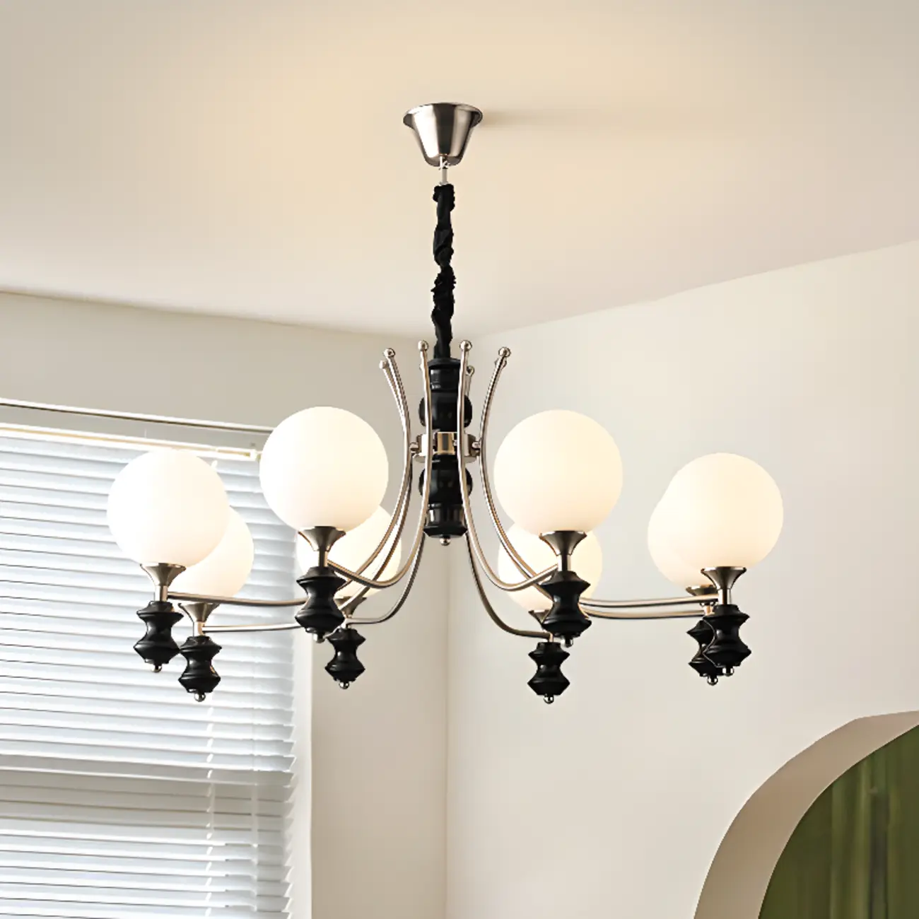 Multi-Light Globe Chandelier with White Glass Shades