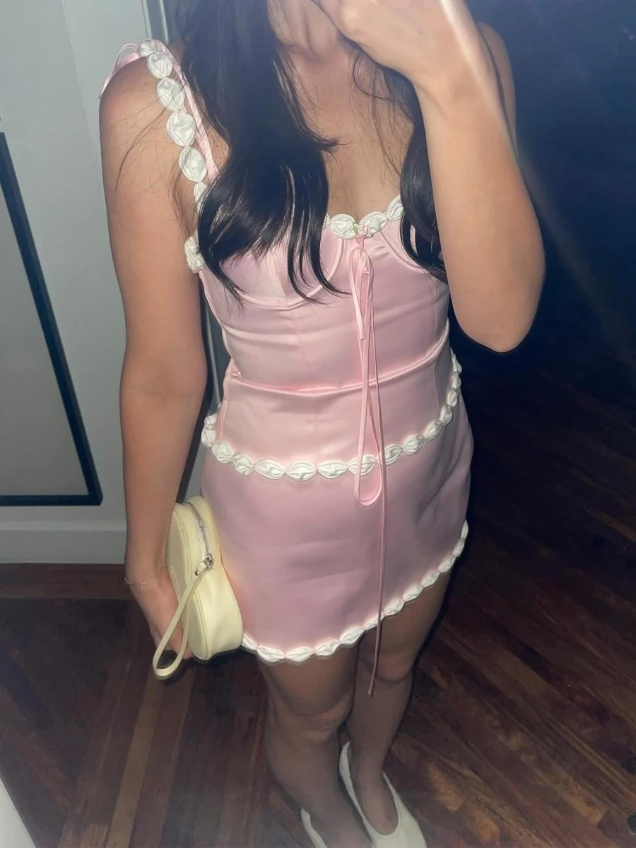 Pink - Sheath Satin Spaghetti Straps Homecoming Dress with Flowers