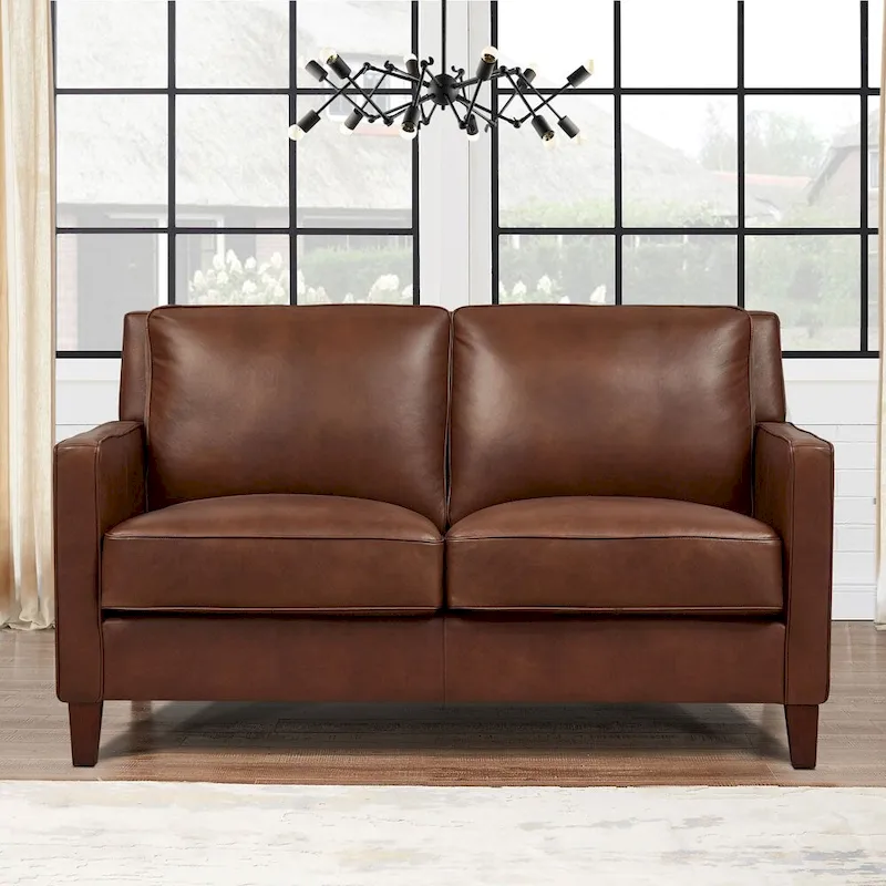 Top Grain Leather Loveseat with Feather, Memory Foam and Springs
