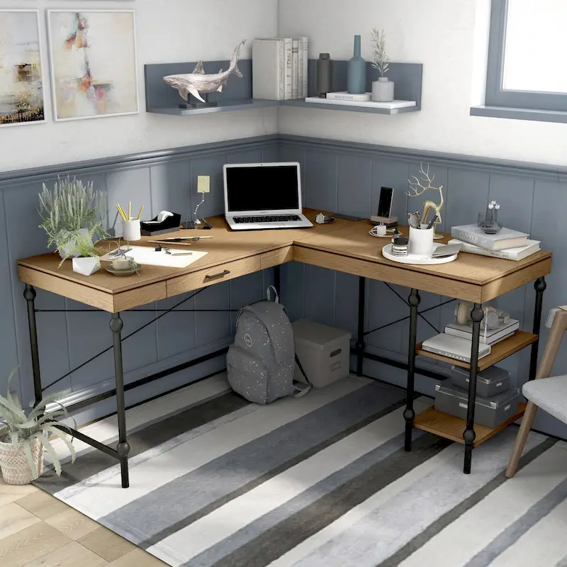 Haley Farmhouse 59-inch Metal L-Shaped Computer Desk with USBs by Furniture of America