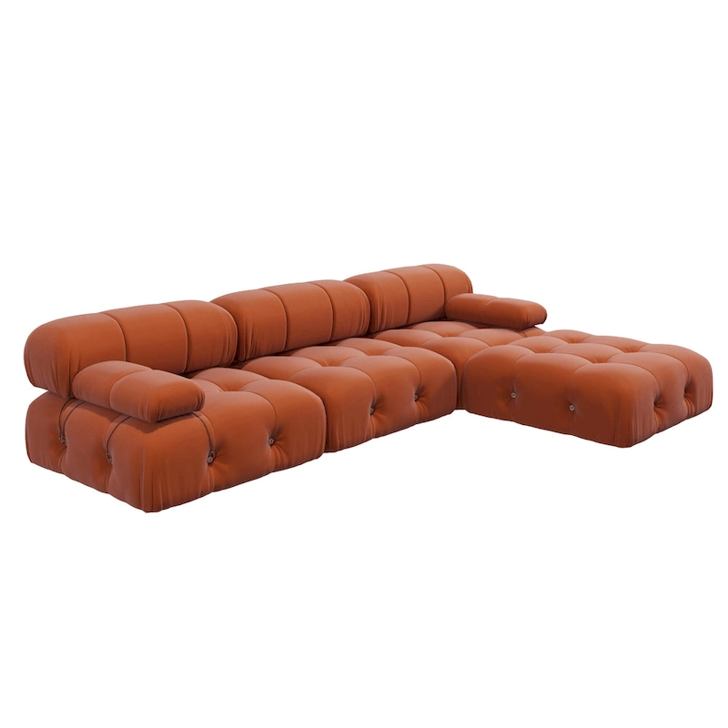 104  Wide Velvet Reversible Modular Sofa & Chaise with Ottoman