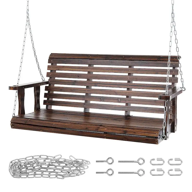 Wooden Porch Swing Heavy Duty Swing Chair Bench with Hanging Chains for Outdoors