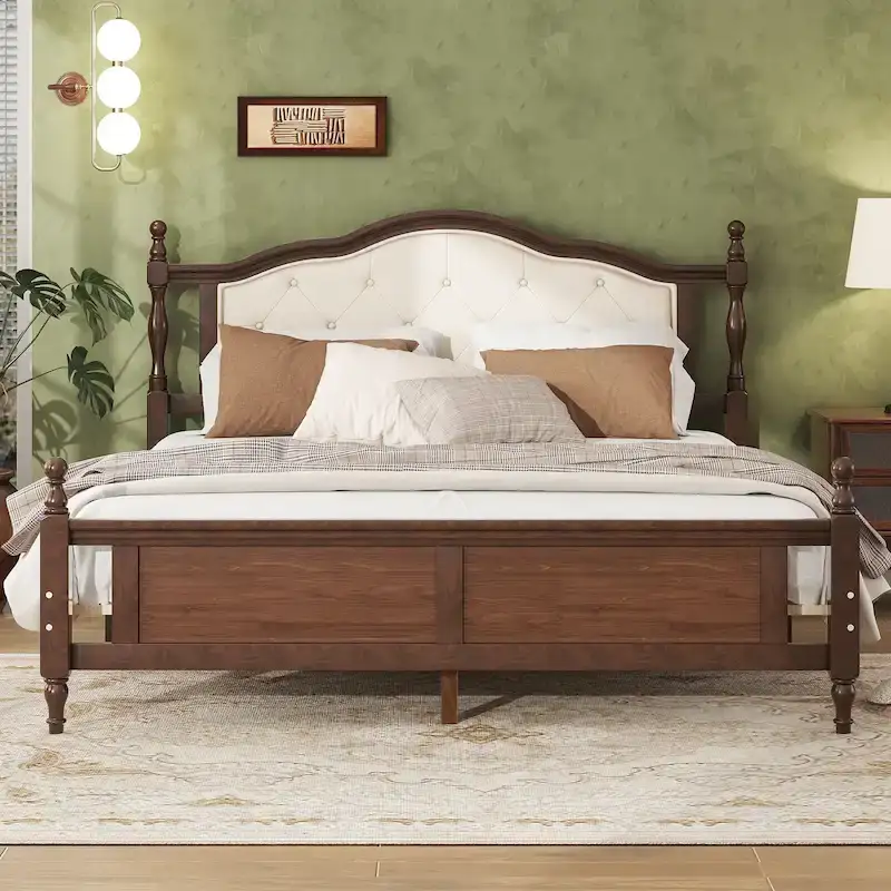 Queen Platform Bed with Upholstered Headboard & Hidden Storage