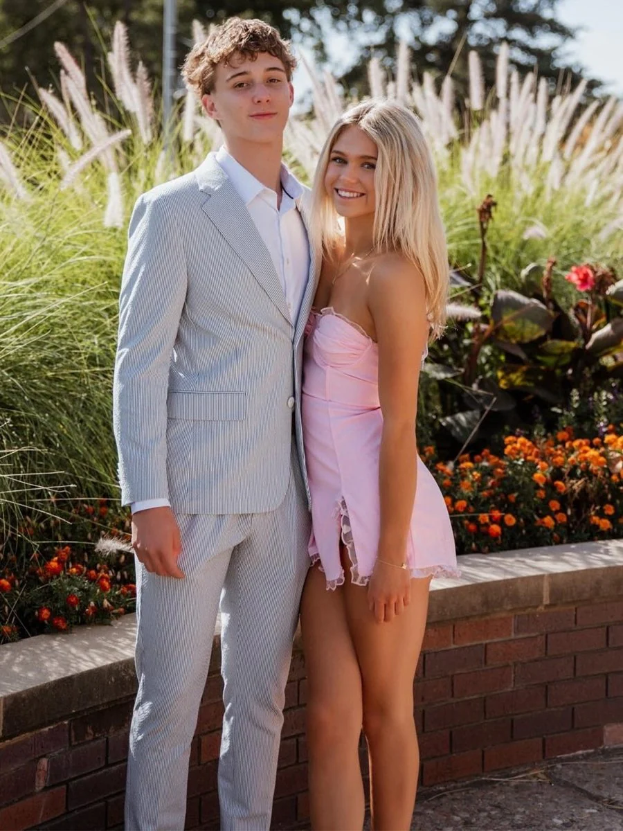 Pink - A Line Sweetheart Satin Cocktail Dress with Slit